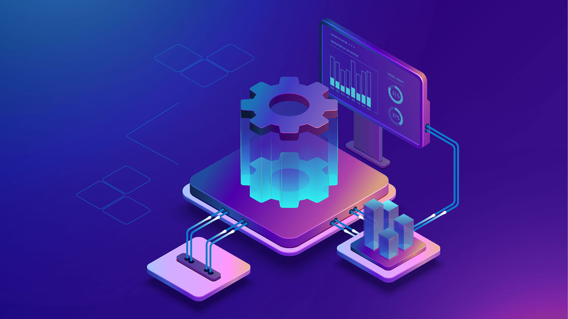 Vector image of monitoring and testing of the digital process illustrating data integration and its monitoring.