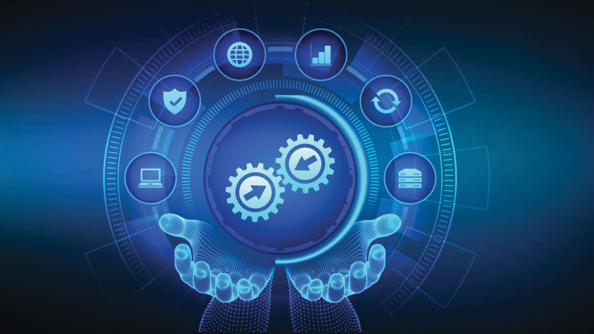 A vector representation for Data Integration concept in wireframe hands.