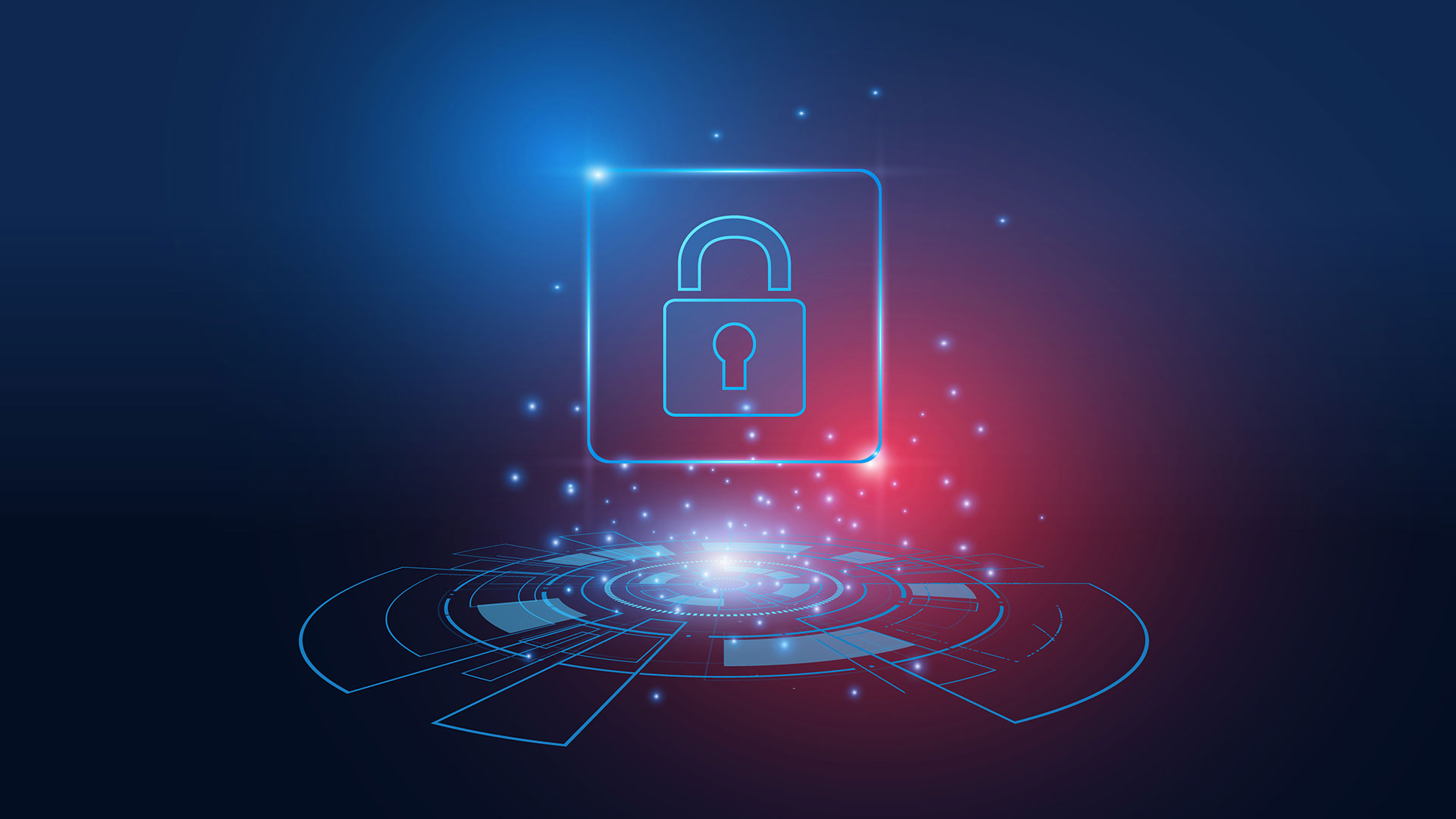 Vector image of a closed padlock above a digital background illustrates best practices in Data Security.