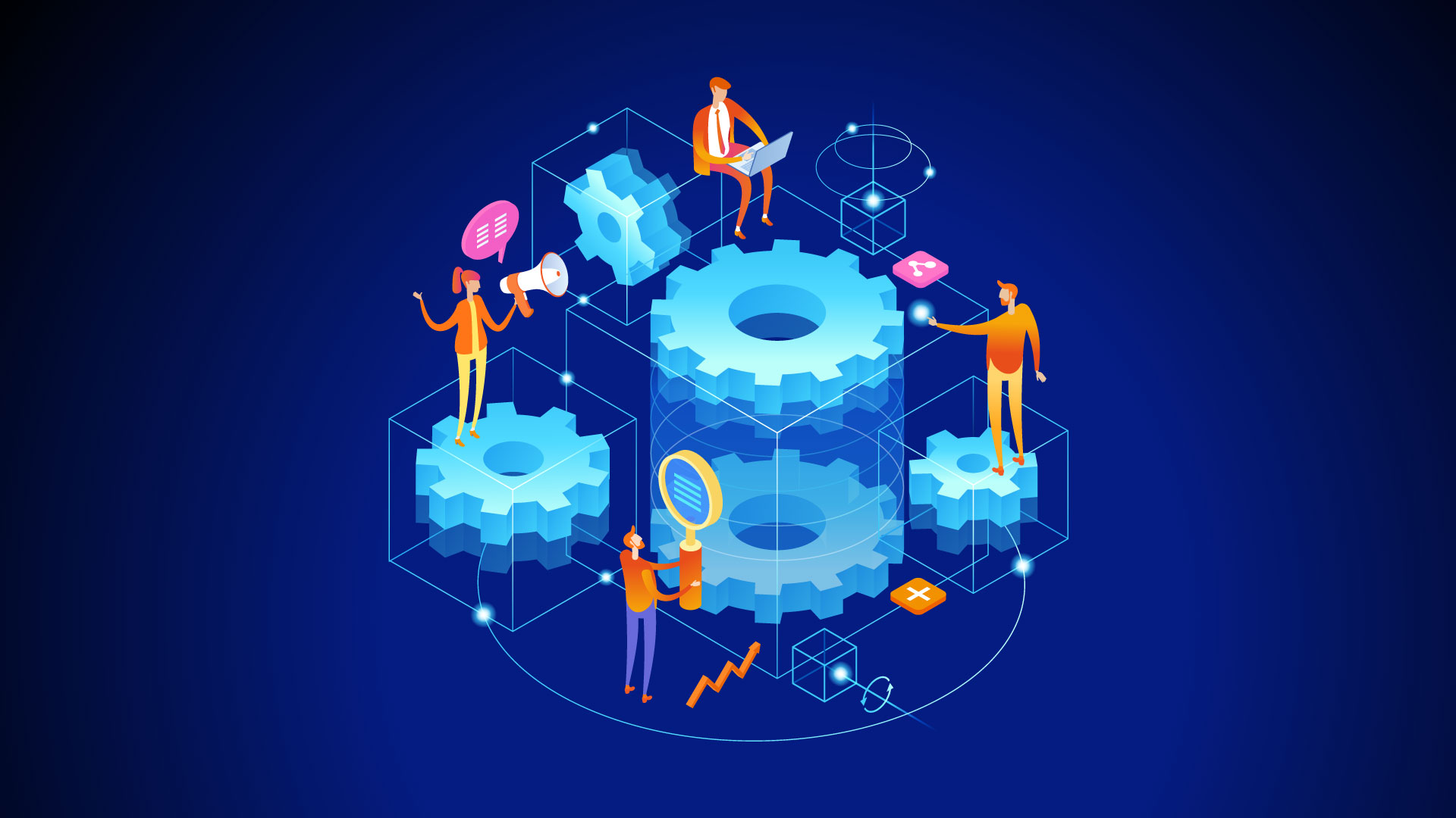 A vector illustration of setting a strategic plan for data integration.