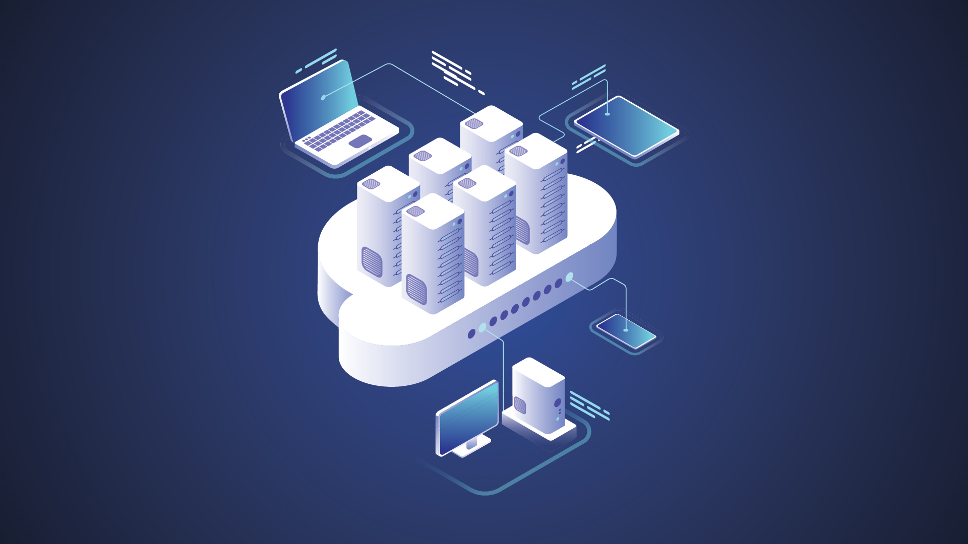 A vector image of data integration for business illustrates the creation of a data integration strategy.